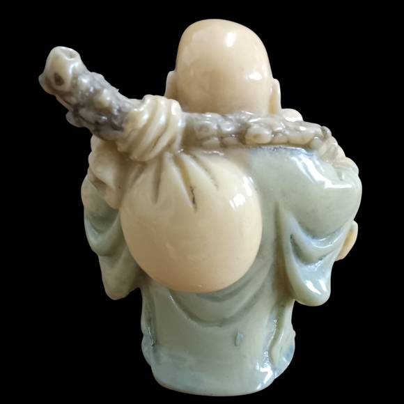 Set of 6 Vintage "Laughing Buddha" Figurines in Cream (Faux Ivory) and Blue - Picture 11 of 13